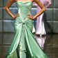 Green Strapless Sheath Velvet Satin Vintage Evening Dress, DP2662