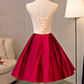 Vintage Red Floral Embroidery Design A-line Lace-up Satin Party Dress Homecoming Dress DP6070