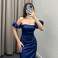 Elegant Wine Red Sheath Satin Long Party Dress Wedding Guest Dress, DP3762