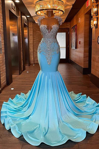 Robe de bal vintage scintillante et perlée, bleu ciel, robe de soirée sirène, longue robe de soirée formelle DP6824