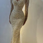 Vintage Champagne Prom Dress Glittering Beaded Sequin Evening Off-the-shoulder Party Dress Long Formal Dress DP6838