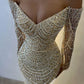 Vintage Champagne Prom Dress Glittering Beaded Sequin Evening Off-the-shoulder Party Dress Long Formal Dress DP6838