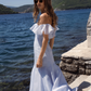 Elegant White Ruffles Prom Dress Off-the-shoulder Evening Gown Party Dress Long Formal Dress DP6796