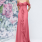 Elegant Off-the-Shoulder Spaghetti Strap 3D Floral Chiffon Neck Scarf Prom Dress DP8461