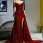 Glamorous Lavender Beaded Evening Dress with Trailing Train & Ruched Bodice DP8028
