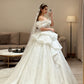 Vintage Off-the-Shoulder Sparkly Glitter Ruffle Tiered Long Train A-Line Wedding Dress DP8611