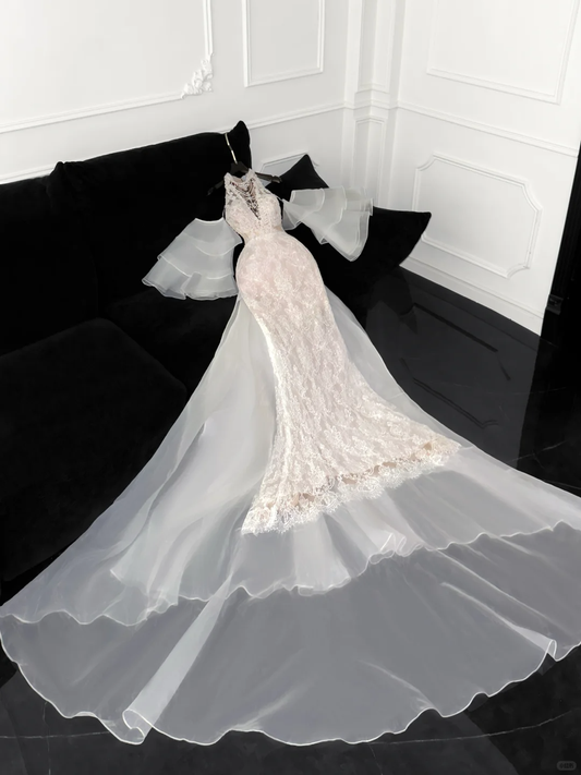 Elegantes Elfenbein-Applikationsdesign Meerjungfrau-Brautkleid, Ballkleid, Abendkleid DP6220