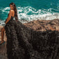 Gorgeous Black Strapless Prom Dress Tulle Evening Gown Party Dress Trailing Long Formal Dress DP6816