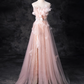 Vintage Pink Tulle Prom Dress A-Line Butterflies Evening Gown Off-the-shoulder Party Dress Long Formal Dress DP6923