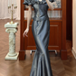Elegant Grey Ruffled Evening Gown Off-Shoulder Mermaid Prom Dress DP7944