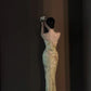 Glamorous Sage Green Floral Print Cowl Neck Satin Mermaid Prom Dress Spaghetti Strap Formal Evening Gown DP8203