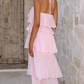 Vintage Halter-Neck Ruffle Tiered Chiffon High Low Maxi Formal Evening Dress DP8234
