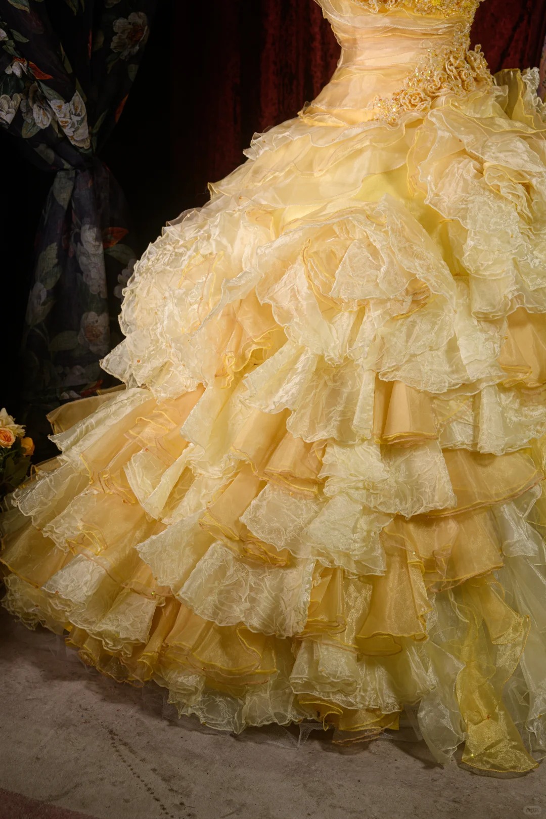 Gorgeous Yellow Layered Ruffle Glitter Tulle Sweet 16 Quinceanera Ball Gown  DP7416