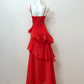 Glamorous Red Spaghetti Strap Ruffle Maxi Prom Dress, Sweetheart Neck Bow Tie A-Line Formal Evening Gown for Party DP8249