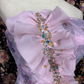 Vintage Pink Floral Strapless Ruffled Tulle 3D Rose Formal Evening Gown DP7349