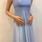 Light Blue Spaghetti Straps A-Line Satin Vintage Long Party Dress, DP3986