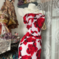 Vintage Red Rose Print Strapless Mermaid Maxi Dress DP8322