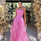 Elegant Strapless Pink Satin Bodice Organza Sweet 16 Quinceanera Ball Gown DP8273