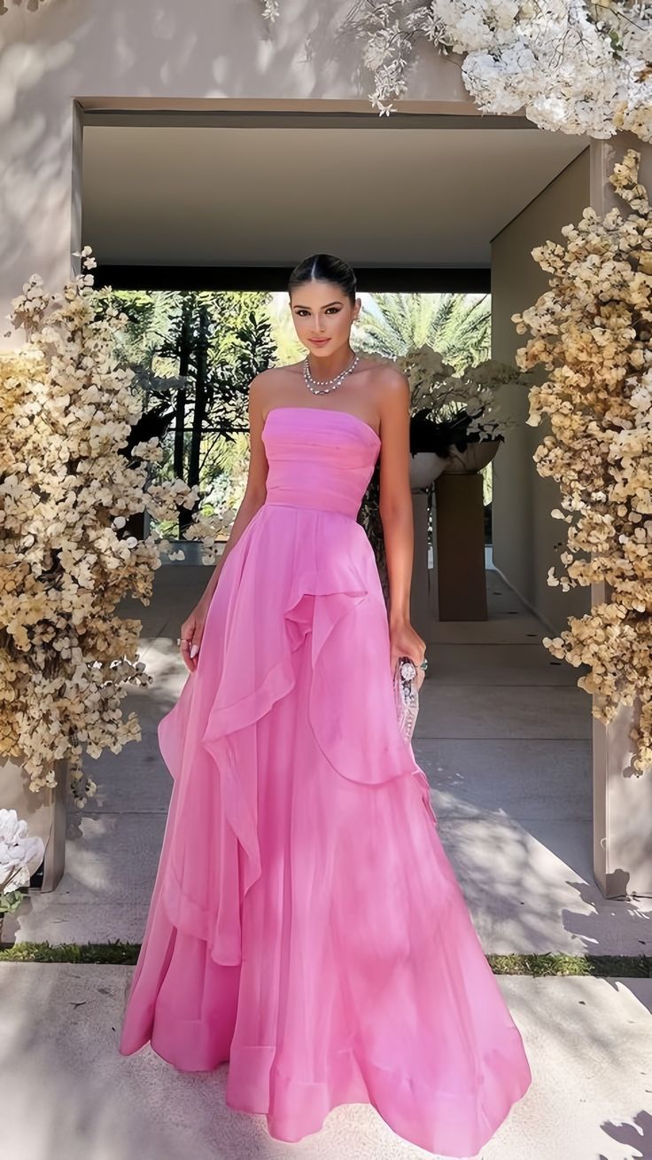 Elegant Strapless Pink Satin Bodice Organza Sweet 16 Quinceanera Ball Gown DP8273