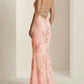 Elegant Spaghetti Strap Mermaid Floral Appliqué Prom Gown DP8178