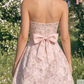 Vintage Pink Jacquard Bow Back Strapless A-Line Homecoming Dress DP8542