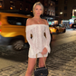Vintage White Lace Off-the-shoulder Sheath Long-sleeved Short Summer Dresses Party Dress Homecoming Dress DP6394