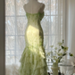 Elegant Green Fairy Mermaid Long Chiffon Spaghetti Strap Ball Gown Evening Dress Prom Dresses Dresses DP6001