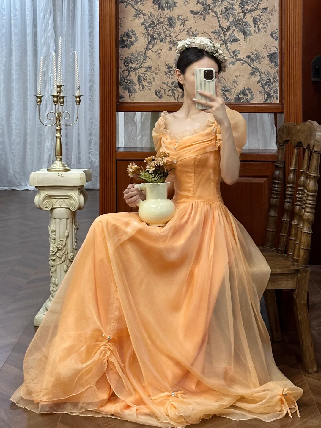 peach and gold quinceanera dresses Gold Beige Quince Dress, Formal, Princess Dress