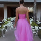 Elegant Strapless Pink Satin Bodice Organza Sweet 16 Quinceanera Ball Gown DP8273