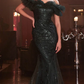 Vintage Beaded Mermaid Prom Dress Off-the-shoulder Evening Dress Long Formal Dress, DP6604