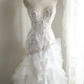 Vintage White Lace Strapless Ruffled Mermaid Embellished Bodice & Train Wedding Dress DP7653