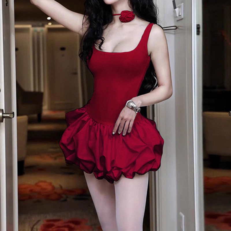 Vintage Burgundy Square-neck A-Line Ruffles Short Summer Dresses Party Dress Homecoming Dress DP6345
