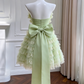 Vintage Strapless Light Green Lace Tiered Big Bow A-Line Homecoming Dress DP8823