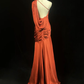 Glamorous Rust Red One-Shoulder Mermaid Evening Gown Satin Ruched Formal Dress with Elegant Train Prom Dress DP7286