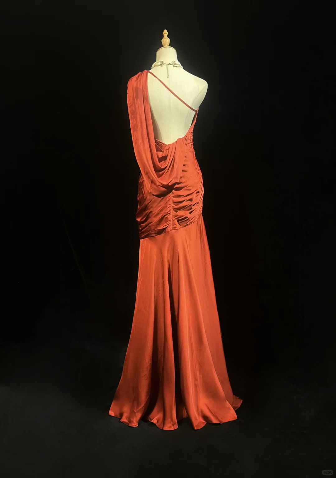 Glamorous Rust Red One-Shoulder Mermaid Evening Gown Satin Ruched Formal Dress with Elegant Train Prom Dress DP7286