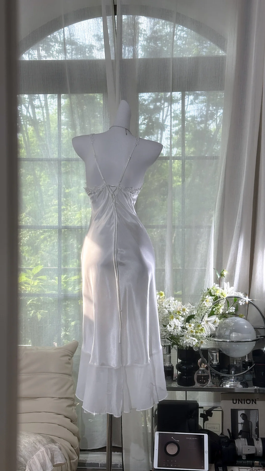 Vintage weiße Pailletten Spaghettiträger Meerjungfrau Ballkleid Abendkleid DP6355