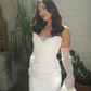 White V Neck Strapless Mermaid Long Prom Dress Wedding Dress, DP2918