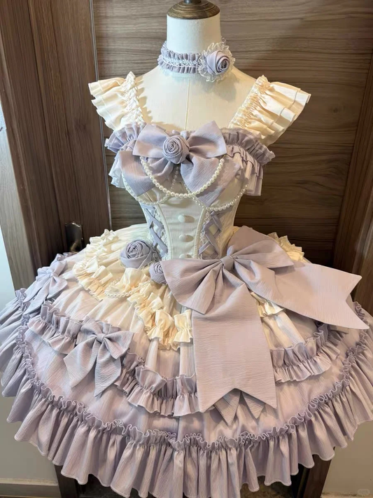 Cute Bow Decoration A-Line Tiered Design Party Dress Homecoming Dress DP6266