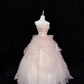 Elegant Pink Strapless Tulle Quinceanera Dress Lace Applique Bow Ruffled Prom Gown Sweet 16 Sweet 15 Quinceanera Ball Gown DP8251