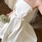 Glamorous Satin A-Line Strapless Wedding Dress with Detachable Tulle Veil DP7123