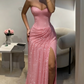 Charming Fuchsia Strapless Sweetheart Sheath Split Long Evening Party Dresses DP5558