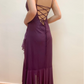 Dark Purple Spaghetti Straps Ruffles Vintage Long Prom Dress, DP3747
