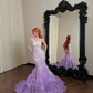 Sparkly Sequins Lavender Strapless 3D Floral Mermaid Evening Dress DP8310