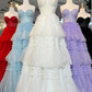 Green A-Line Sweetheart Tulle Tiered Long Prom Dress with Appliques, DP1374