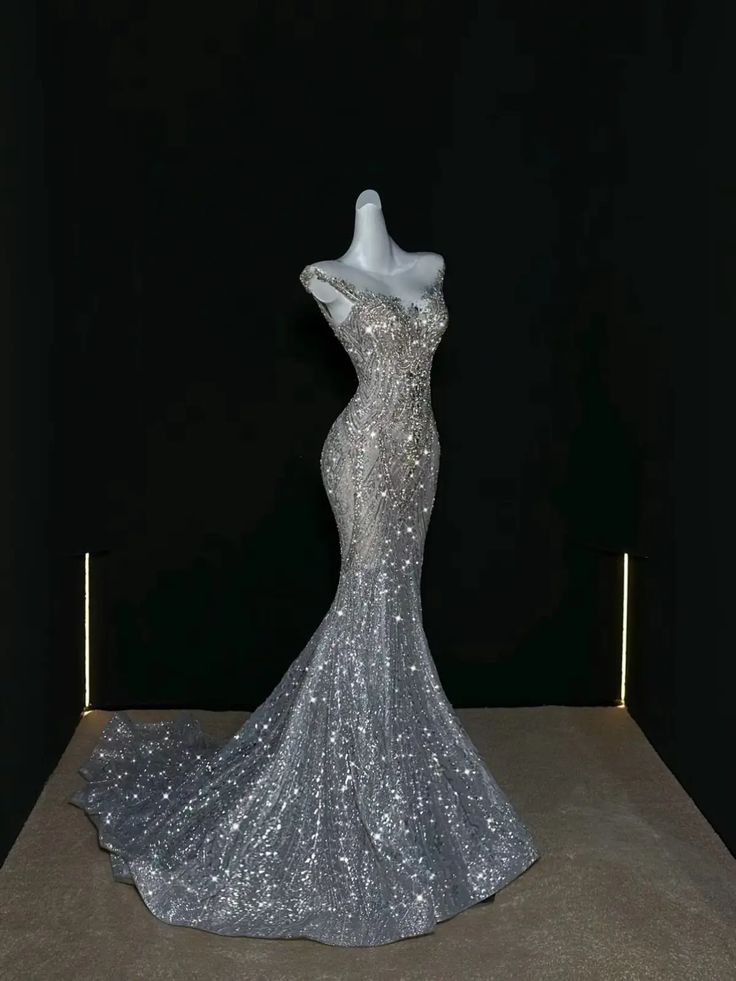 Vintage Silvery Glittering Sequin Prom Dress Mermaid Evening Gown Party Dress Long Formal Dress DP6893