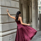 Burgundy Spaghetti Straps A-Line Long Party Dress Birthday Outfits, DP3334