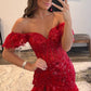 Vintage Off-the-Shoulder Mermaid Evening Gown Sequin Lace Ruffle Formal Train Prom Dress DP7590