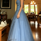 Elegant Dusty Blue Layered Tulle Beaded Strapless Sweetheart A-Line Prom Dress DP8551