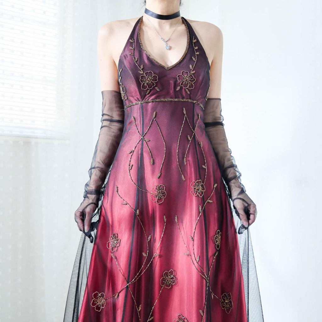 Vintage Halter-Neck Sheath Prom Dress Beaded Chiffon Long Evening Gown DSProm Vintage Halter-Neck Sheath Prom Dress Beaded Chiffon Long Evening Gown DSProm