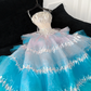 Gorgeous Sparkling Blue Sequin A-Line Elegant Chiffon Evening Dress Prom Dresses Ball Gown DP6167